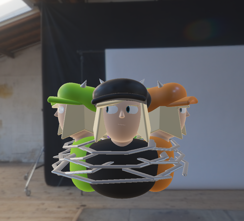 Real-time rendered image showing multiple copies of a character wearing a hat