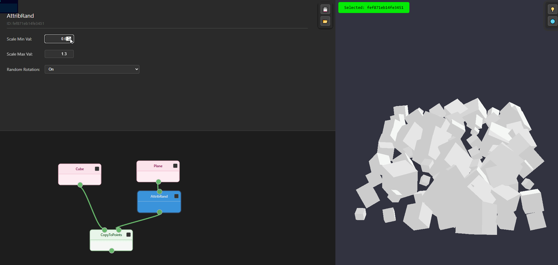Gif of a collection of cubes with scale/rotation randomized for each