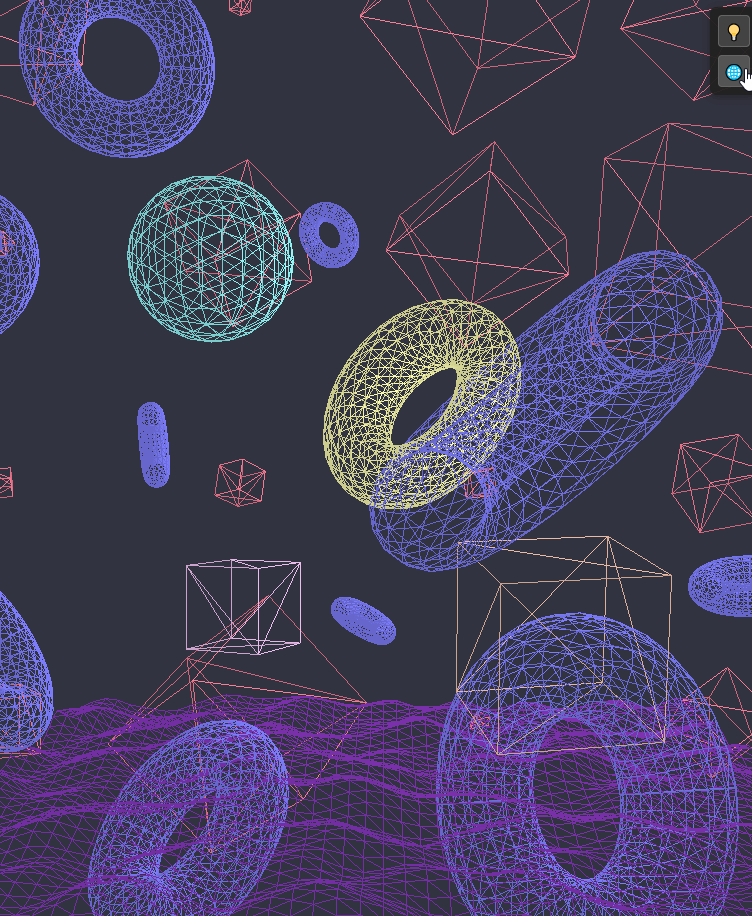 Gif showing a scene rendered in various settings, such as wireframe and different colorations