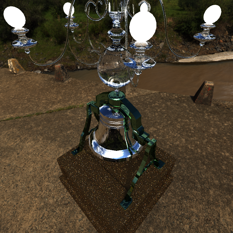 Image of a bell and chandelier with reflective materials